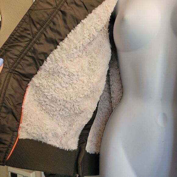 STEVE MADDEN parachute Bomber Satin jacket side zip teddy bear fleece lining, - Picture 1 of 13